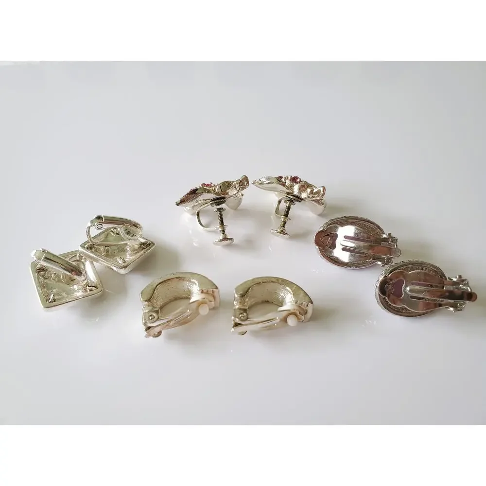 Vintage Lot of 4 Clip On Costume Jewelry Earrings